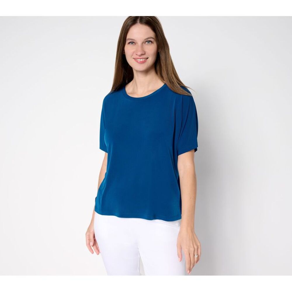 Susan Graver Women's Top Sz XS Essentials Liquid Knit Dolman Sleeve Blue A696196